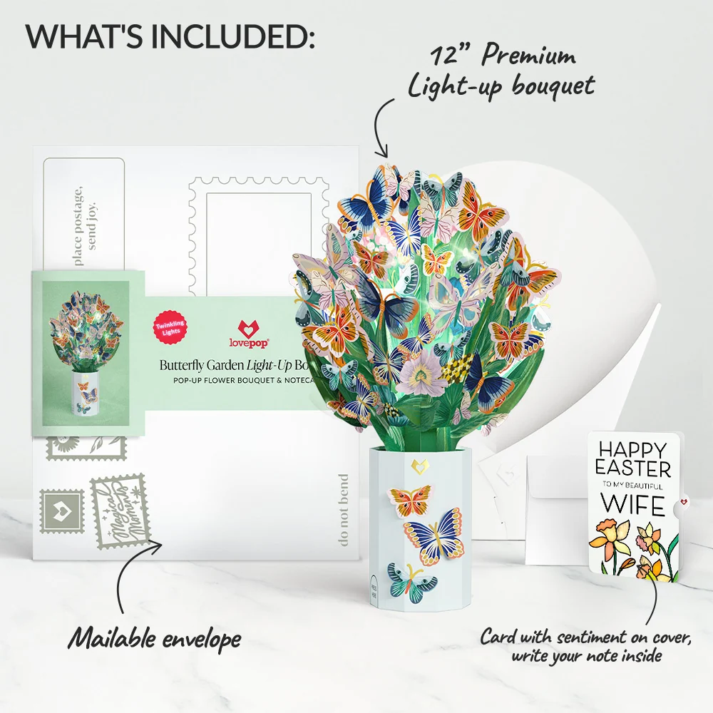 Lovepop Butterfly Garden Easter Light-Up Bouquet and Sentiment Set for Wife Vase - Image 2