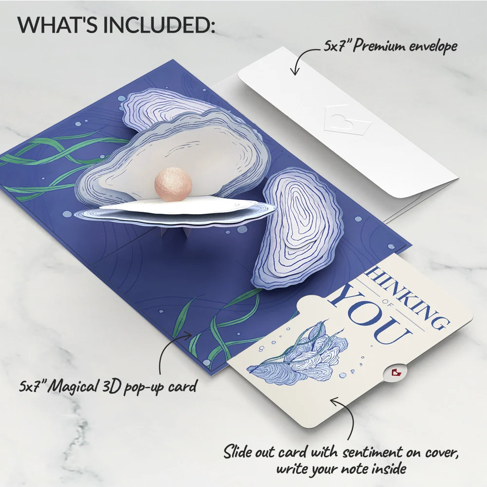 Lovepop Coastal Oysters Thinking of You Pop-Up Card and Sentiment Set Cream - Image 2