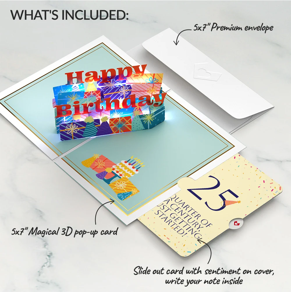 Lovepop Wishing You a Happy 25th Birthday Music and Lights Pop-Up Card and Party Hat Sentiment Set - Image 2