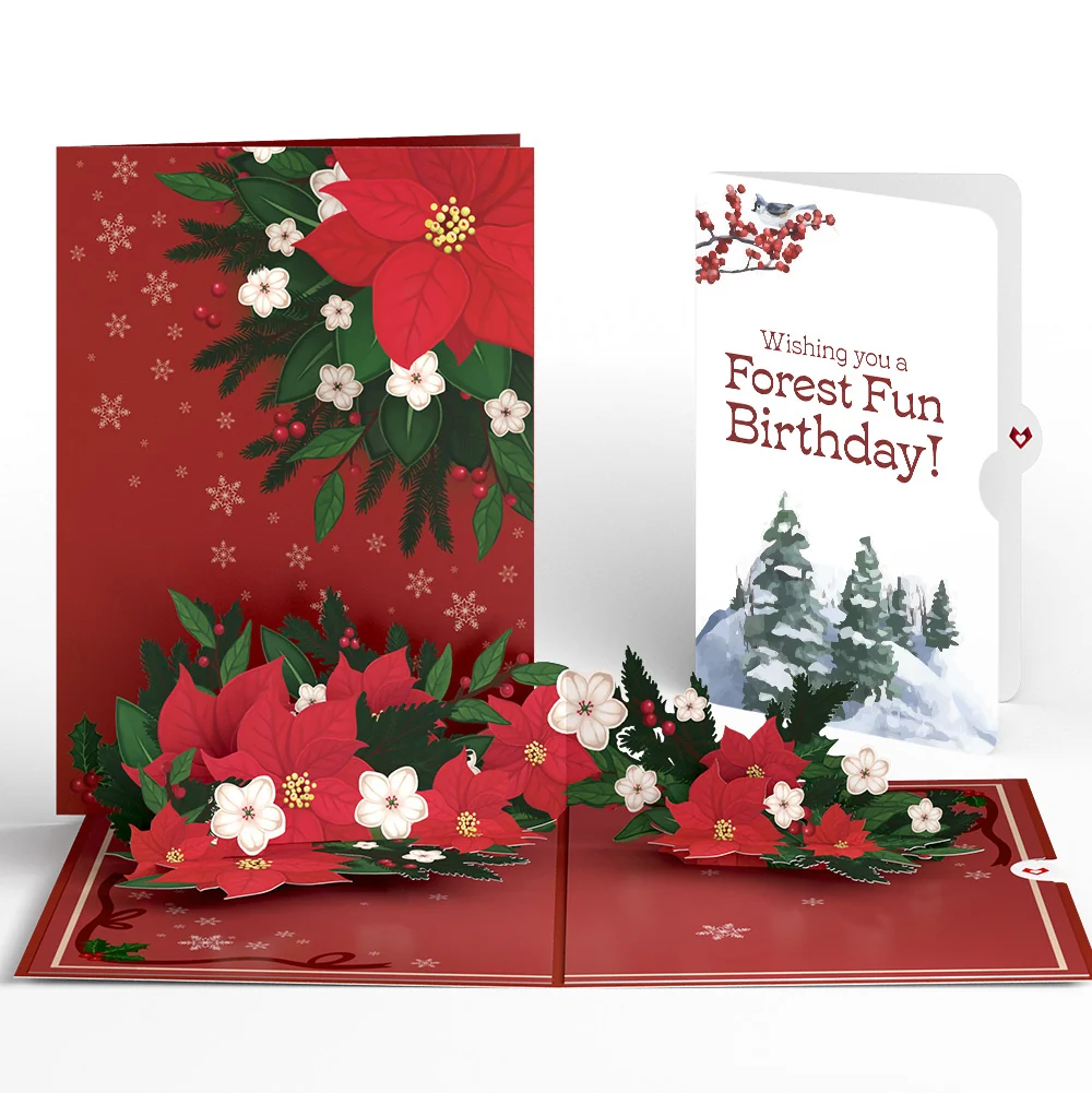 Lovepop Poinsettia & Pine Birthday Pop-Up Card and Forest Fun Sentiment Set