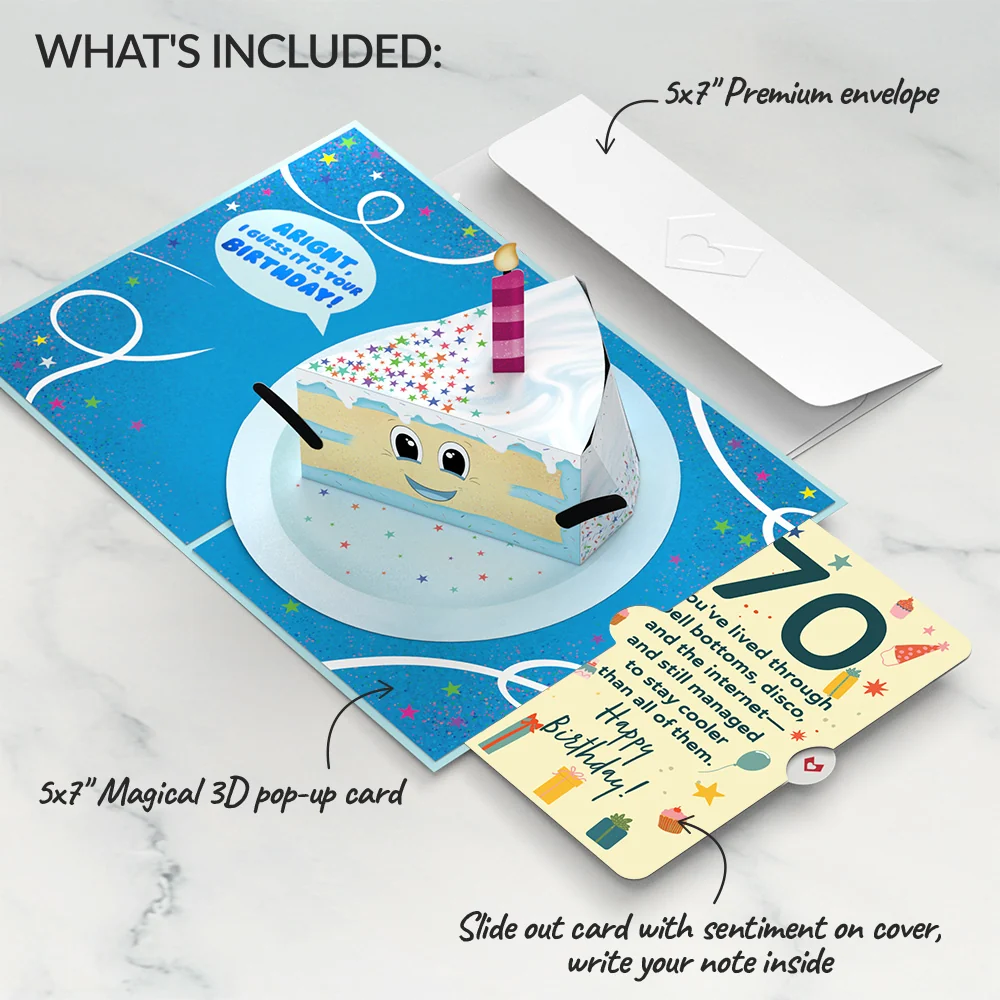 Lovepop Whimsical 70th Birthday Cake Slice Pop-Up Card and Sentiment Set Candle - Image 2