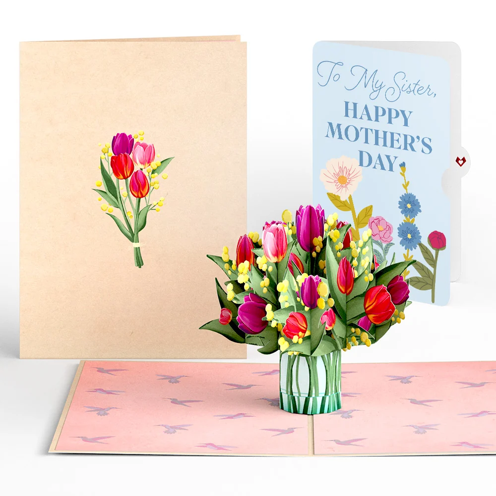 Lovepop Cheerful Tulips Mother's Day Pop-Up Card and Sentiment Set for Sister Glass