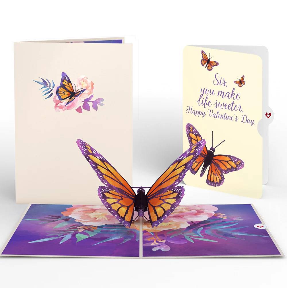 Lovepop Monarch Butterfly Valentine Pop-Up Card and Sentiment Set for Sister Cream