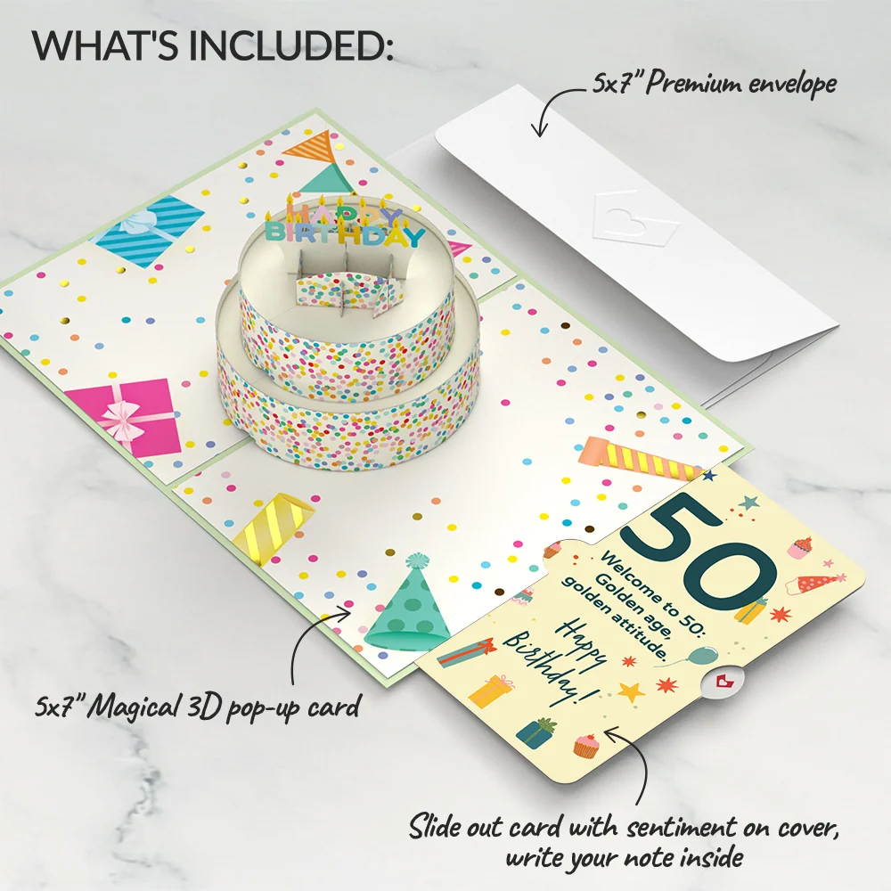 Lovepop Sprinkles 50th Birthday Cake Pop-Up Card and Sentiment Set Candle - Image 2