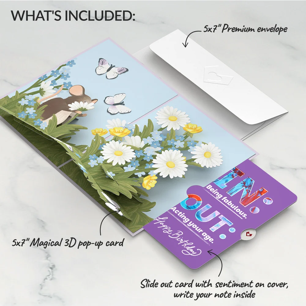 Lovepop Field Mouse in the Flowers Birthday Pop-Up Card and IN & OUT Sentiment Set - Image 2