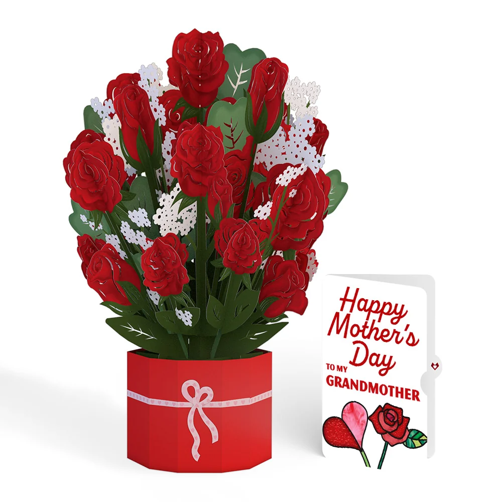 Lovepop Red Rose Mother’s Day Grand Bouquet and Sentiment Set for Grandmother Vase