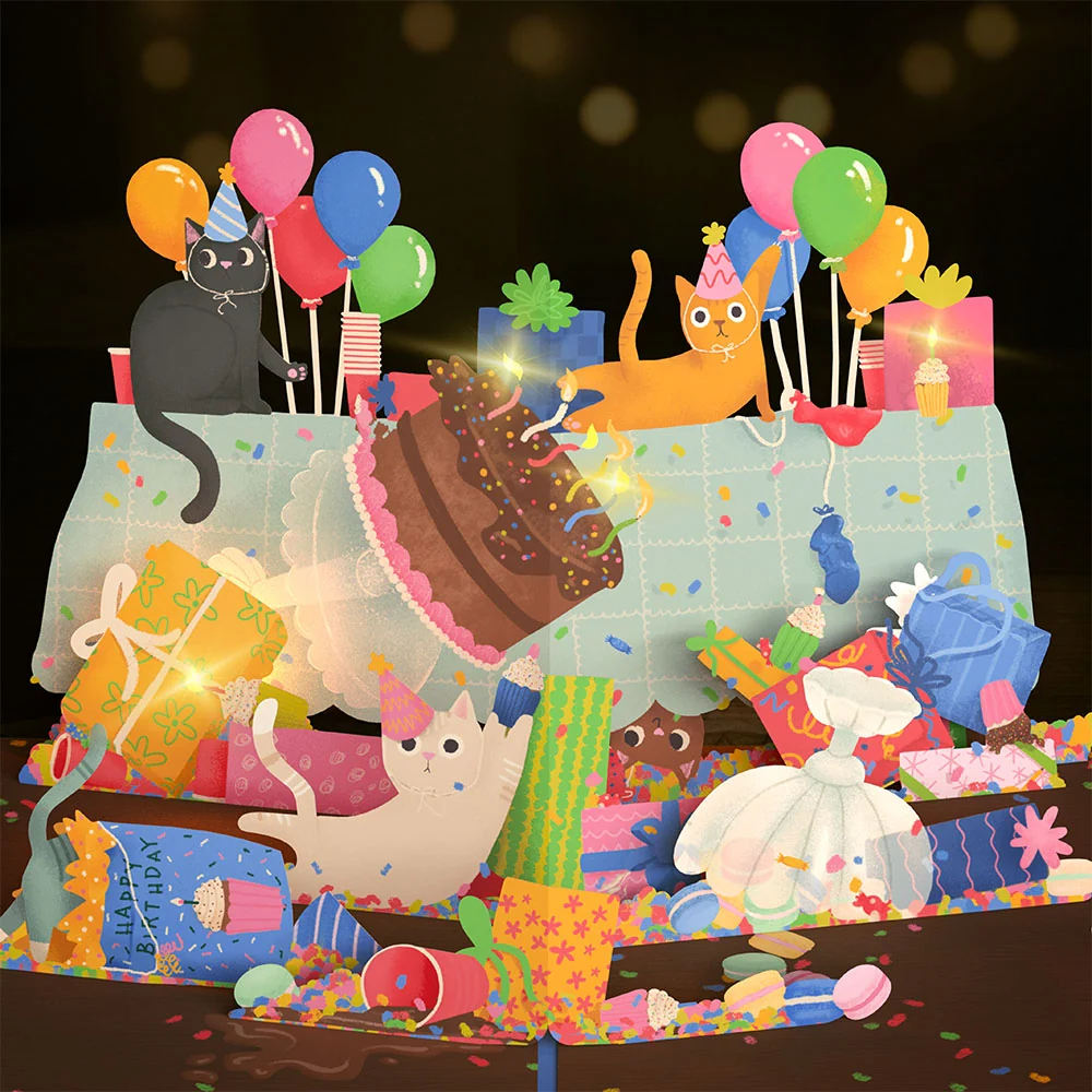 Lovepop Birthday Cat-astrophe Music and Lights Pop-Up Card & Bouquet Bundle - Image 4