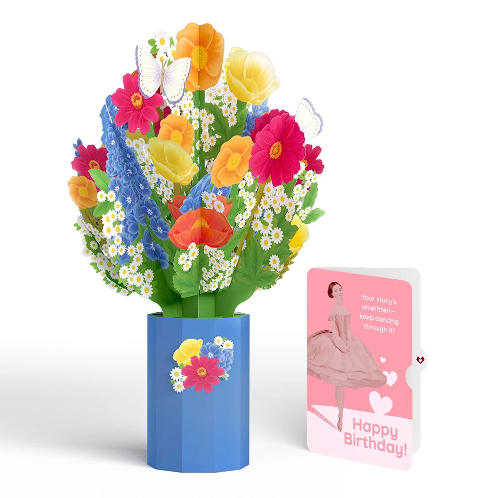 Lovepop Wildflower Birthday Bouquet and Dancing Through Life Sentiment Set Vase