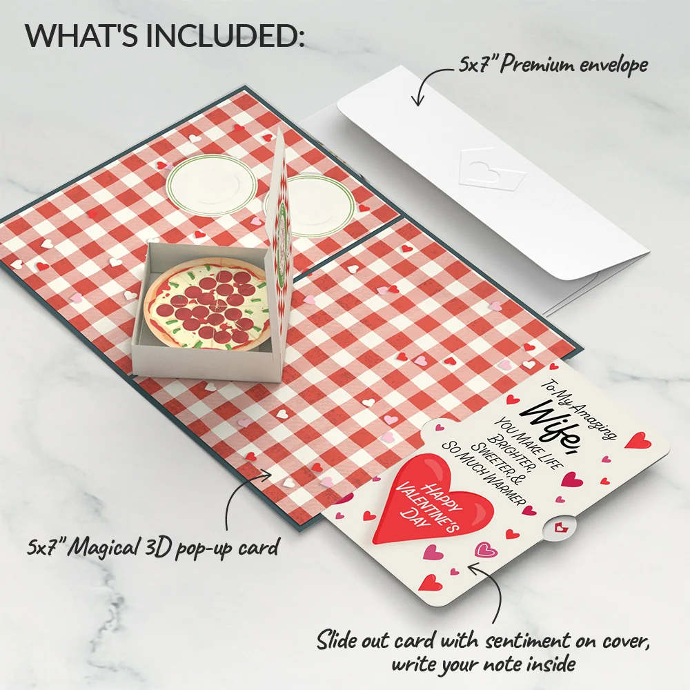Lovepop Pizza Love Valentine Pop-Up Card and Sentiment Set for Wife - Image 2
