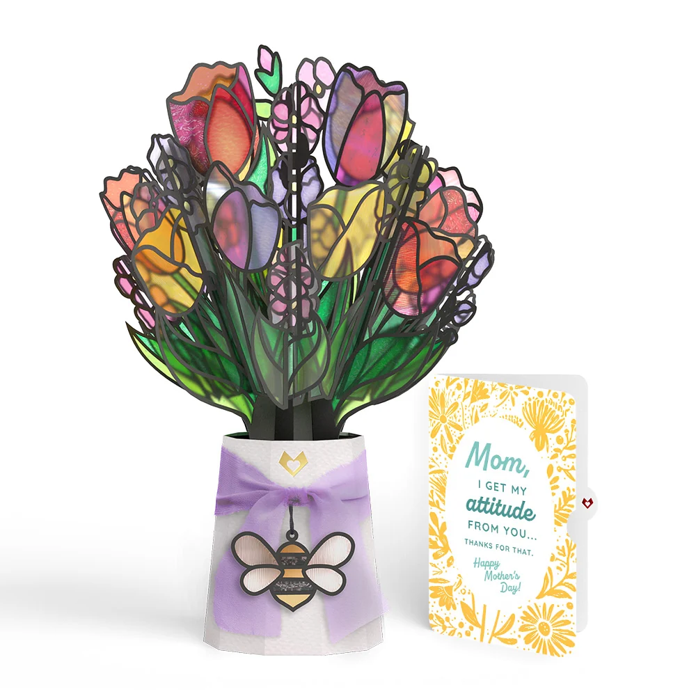 Lovepop Vibrant Tulip Mother’s Day Suncatcher Bouquet and Sunny Bloom Sentiment Set for Mom Glass