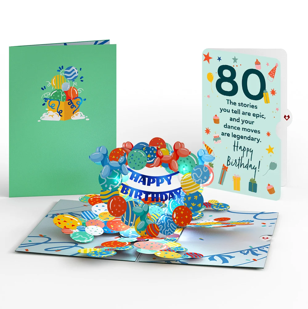 Lovepop Happy 80th Birthday Balloons Music and Lights Pop-Up Card and Sentiment Set