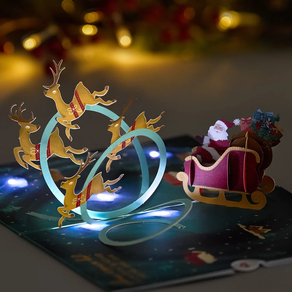 Lovepop Magic of Christmas Santa's Sleigh Light-Up Pop-Up Card - Image 2