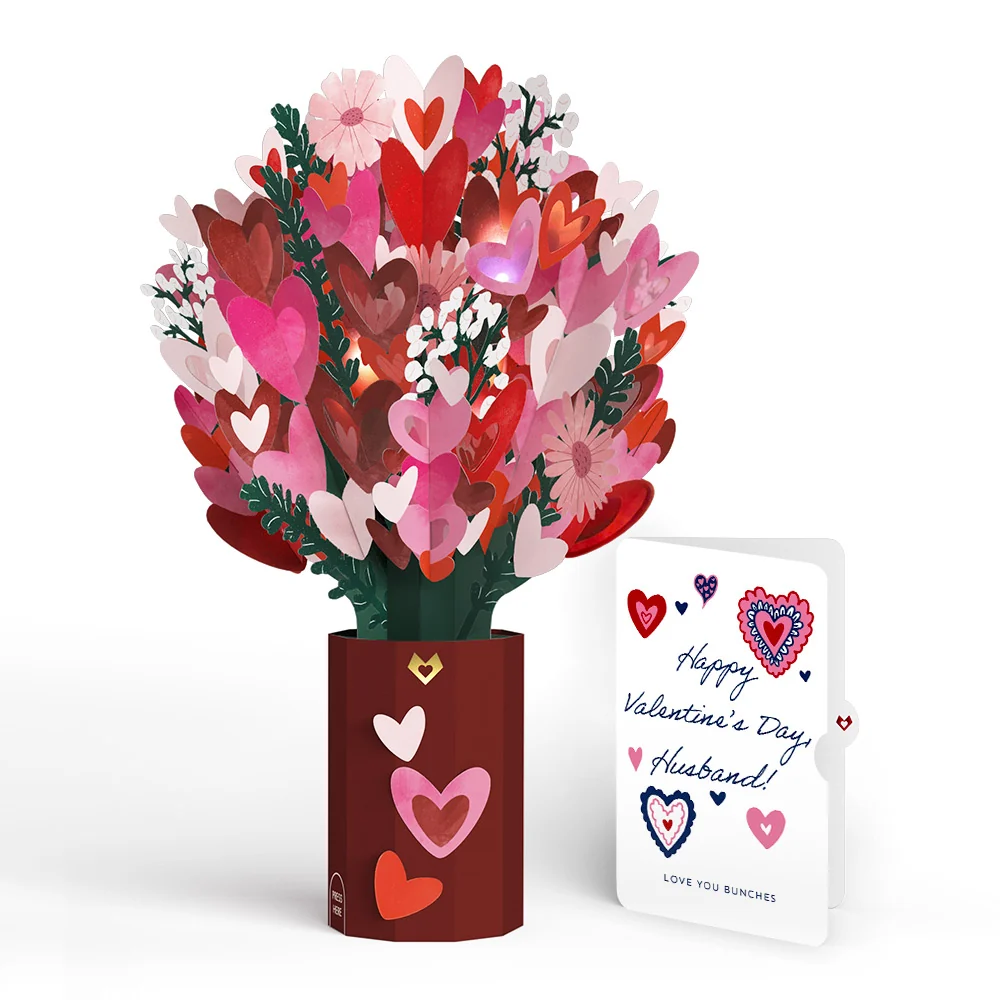 Lovepop Whimsical Hearts Valentine Light-Up Bouquet and Sentiment Set for Husband Vase