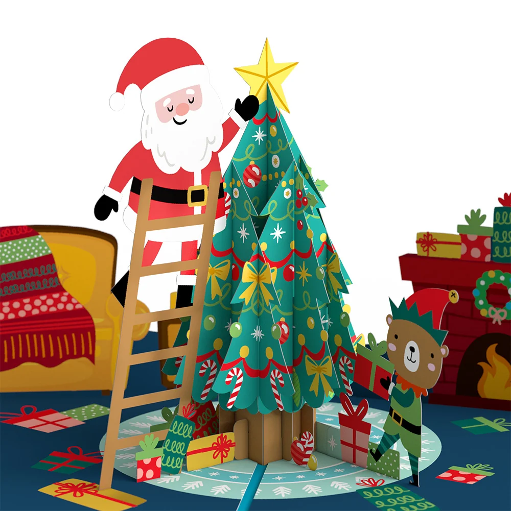 Lovepop Santa Decorating a Christmas Tree Pop-Up Card and Sentiment Set for Son Cream - Image 3