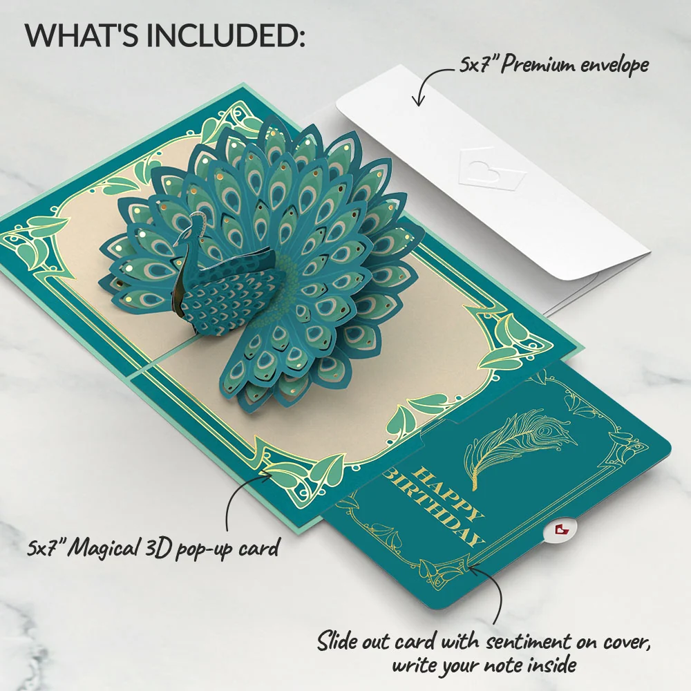 Lovepop Art Deco Peacock Birthday Pop-Up Card and Sentiment Set - Image 2