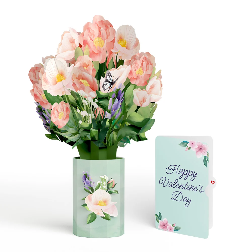 Lovepop Peony Blossom Valentine Bouquet and Sentiment Set Vase