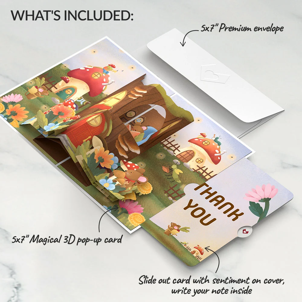Lovepop Woodland Critter Village Thank You Pop-Up Card and Sentiment Set Basket - Image 2