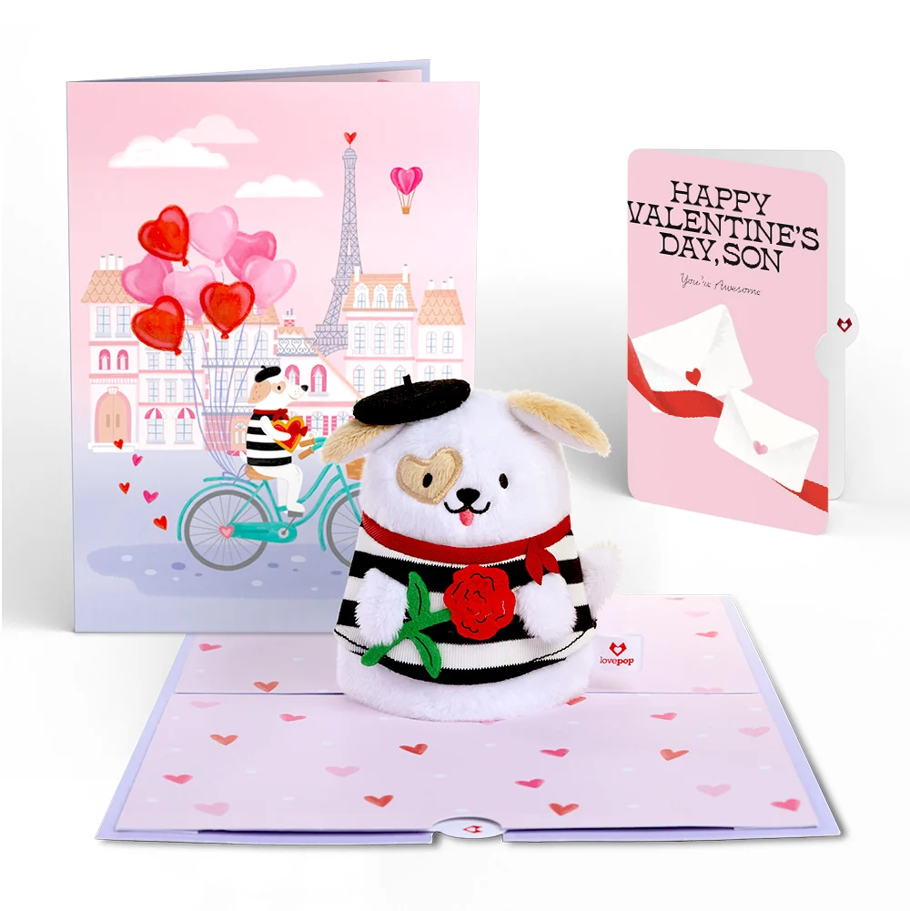 Lovepop French Love Dog Valentine Plushpop Card and Sentiment Set for Son