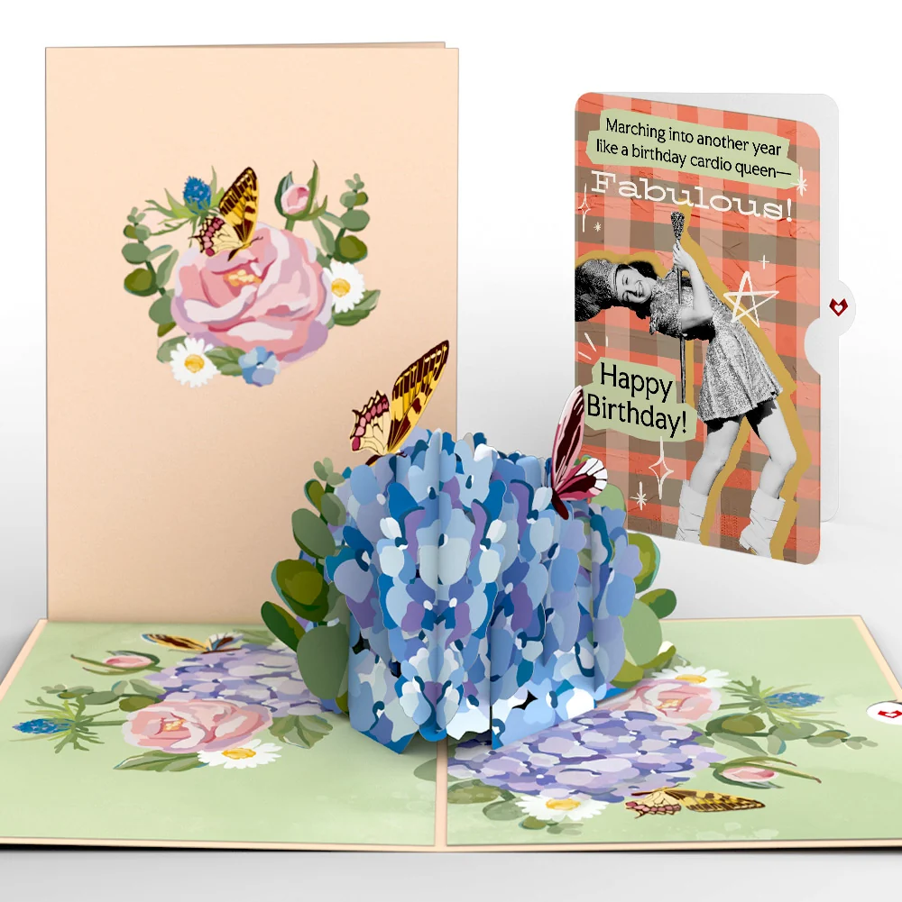 Lovepop Hydrangea Butterflies Birthday Pop-Up Card and Cardio Queen Sentiment Set