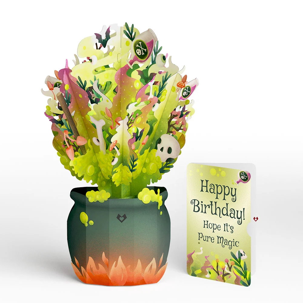 Lovepop Halloween Cauldron Light-Up Bouquet and Pure Magic Birthday Sentiment Set Bottle