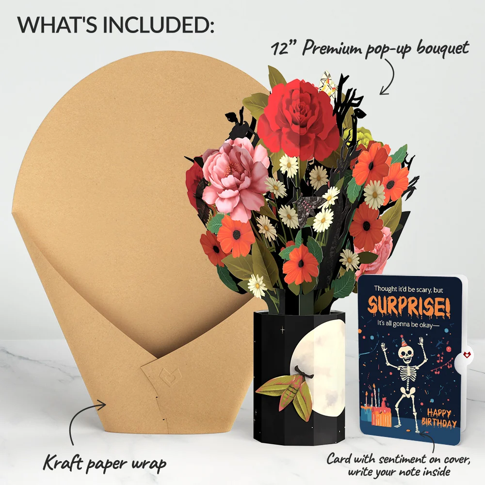 Lovepop Midnight Florals Birthday Bouquet and Surprise Skeleton Sentiment Set Vase - Image 2