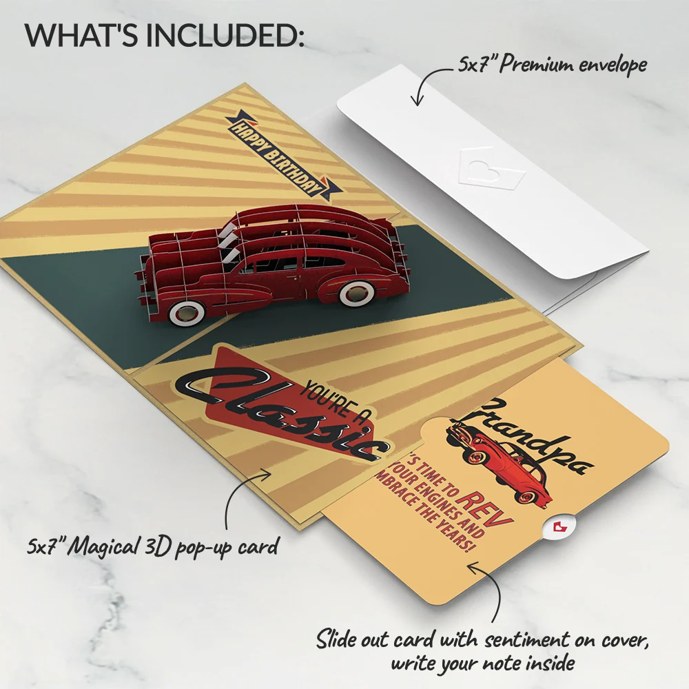 Lovepop Classic Car Birthday Pop-Up Card and Sentiment Set for Grandpa - Image 2