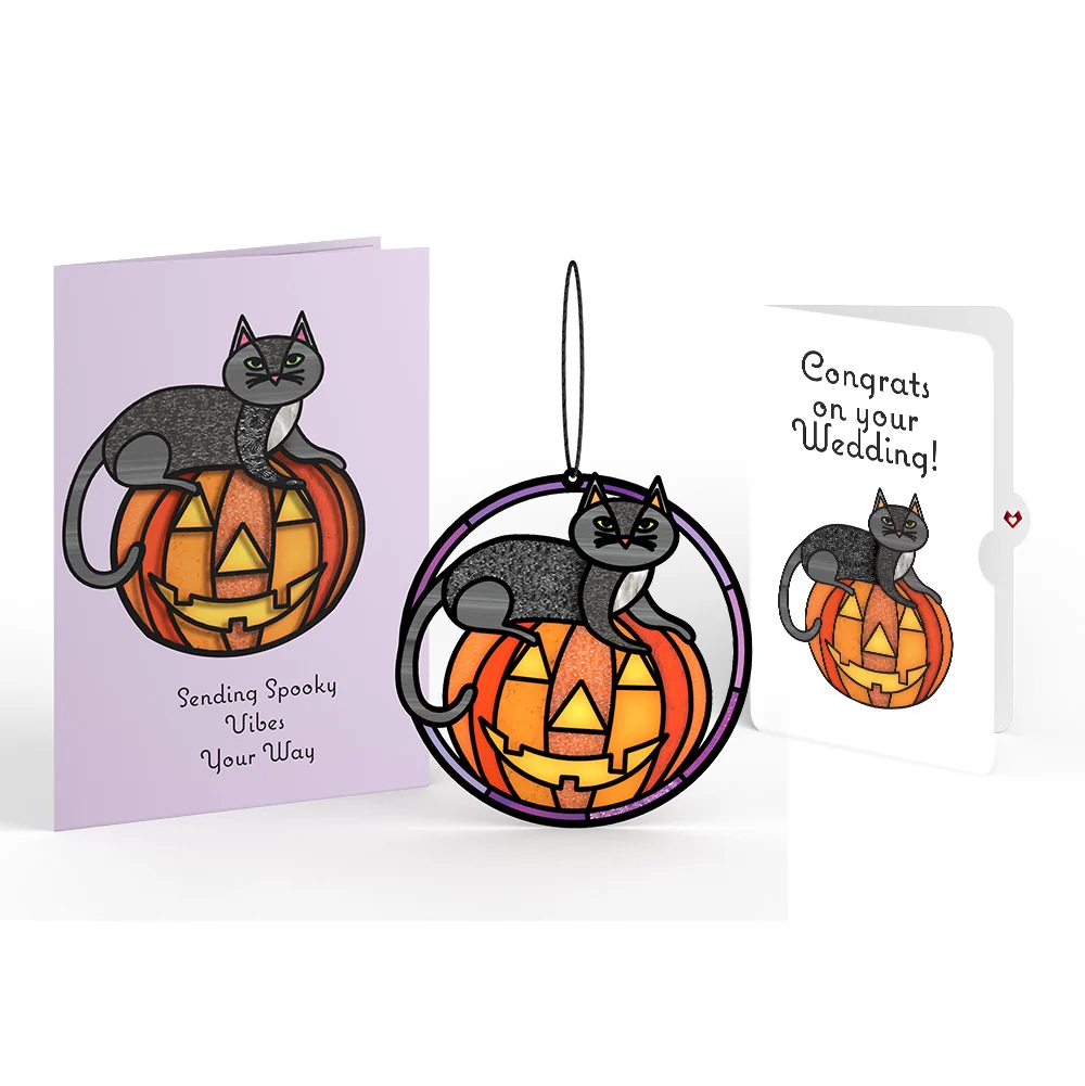 Lovepop Spooky Vibes Halloween Cat Suncatcher Card and Wedding Sentiment Set