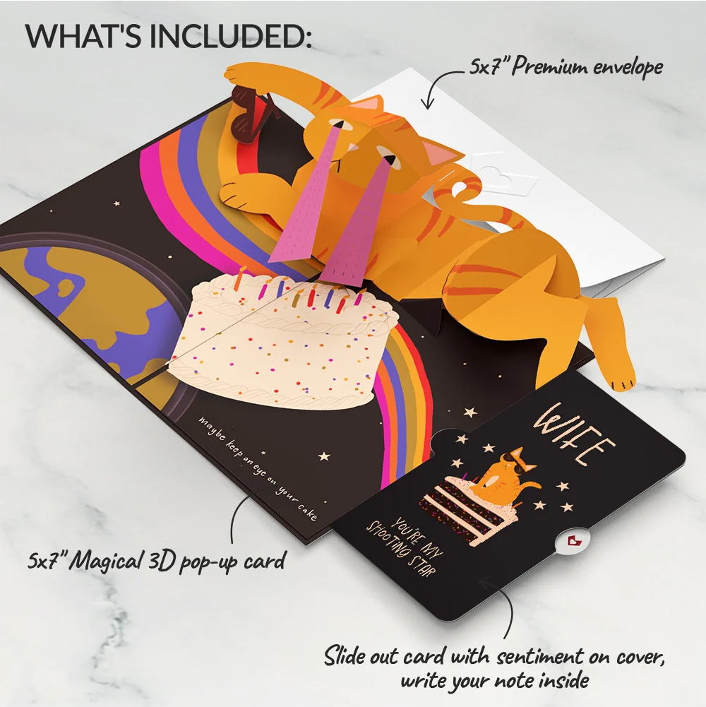 Lovepop Out of this World Birthday Cat Pop-Up Card and Sentiment Set for Wife - Image 2