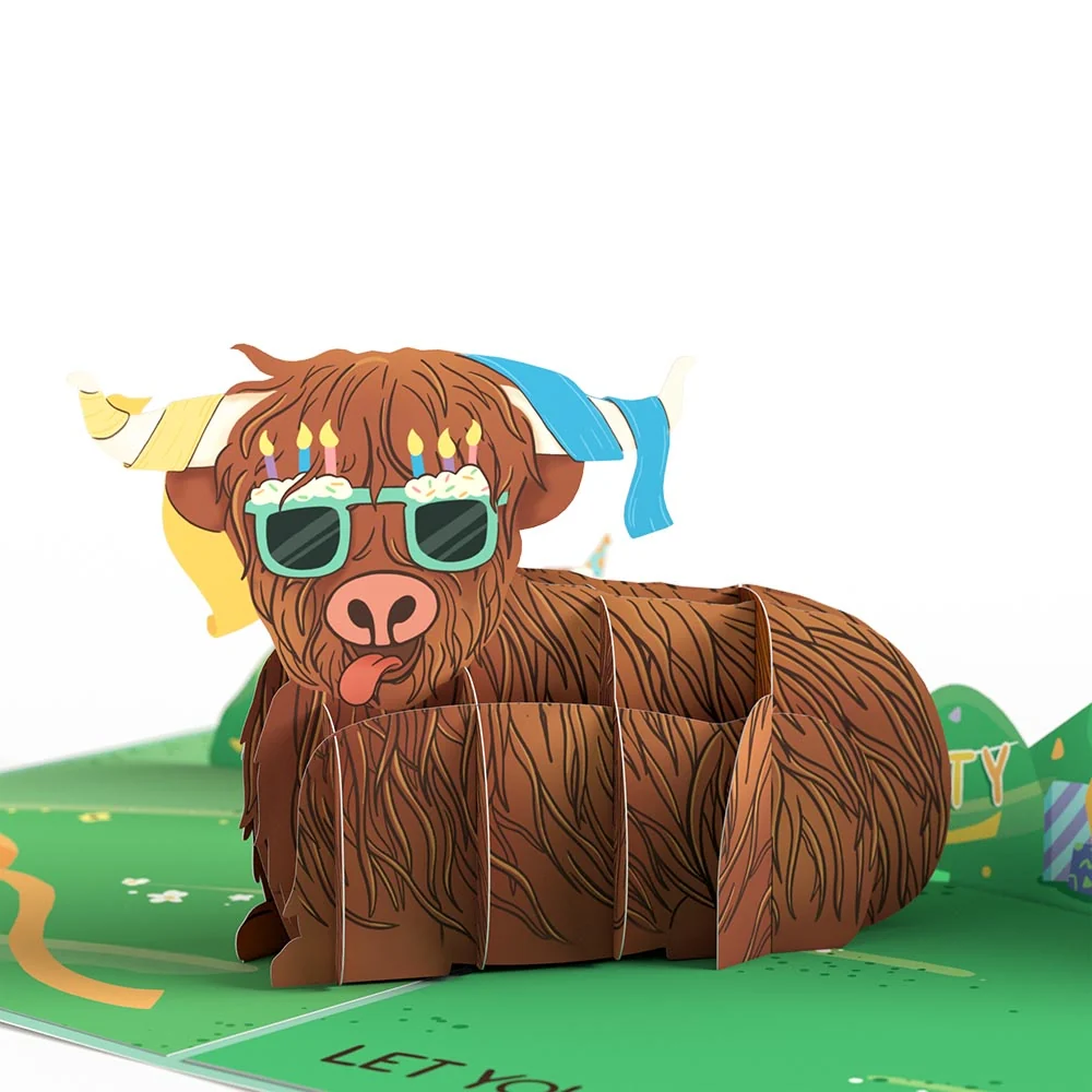 Lovepop Highland Cow with Cat Laser Eyes Birthday Pop-Up Card and Sentiment Set - Image 3