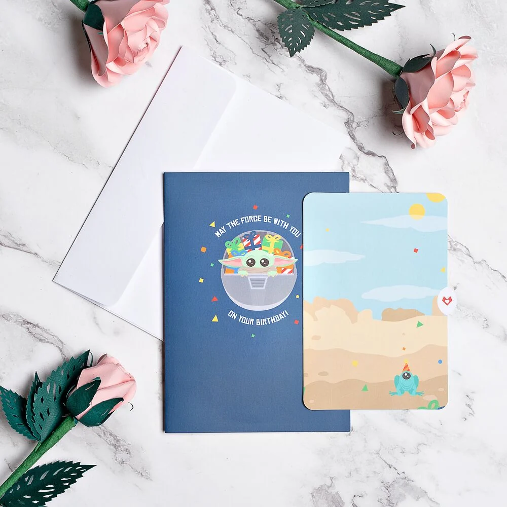 Lovepop Star Wars The Mandalorian Grogu Birthday Card with Pop-Up Gift Scale - Image 9