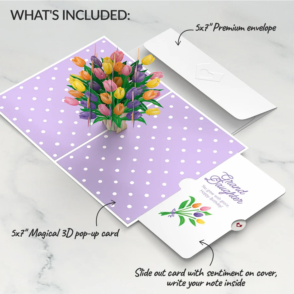Lovepop Tulips Birthday Pop-Up Card and Spring Tulips Sentiment Set for Granddaughter Vase - Image 2