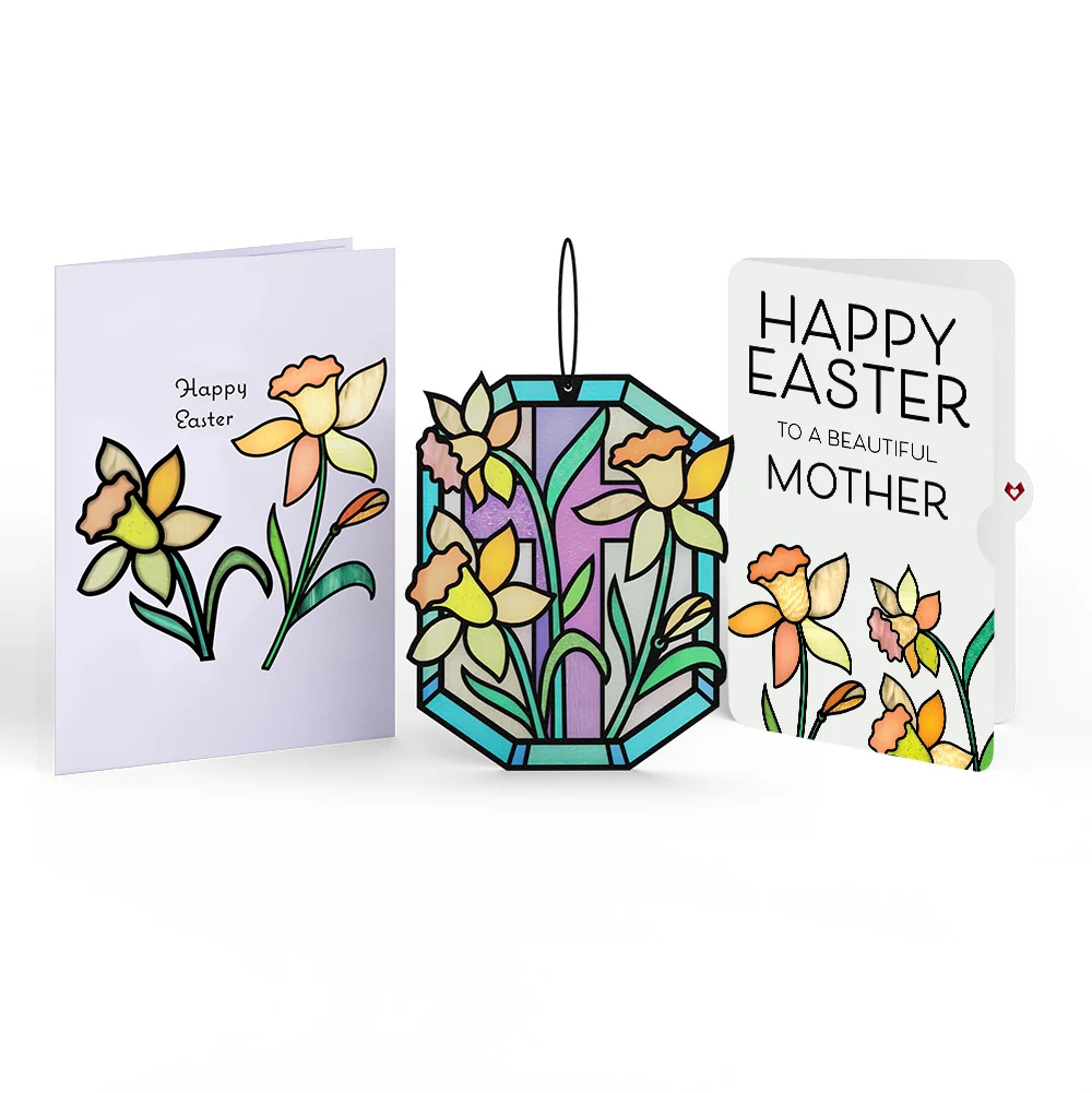 Lovepop Happy Easter Daffodil Easter Suncatcher Card and Sentiment Set for Mom Glass