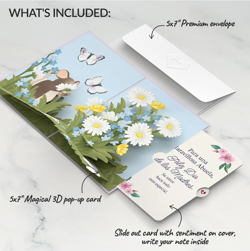 Lovepop Field Mouse in the Flowers Mother's Day Pop-Up Card and Sentiment Set for Spanish Grandmother - Image 2