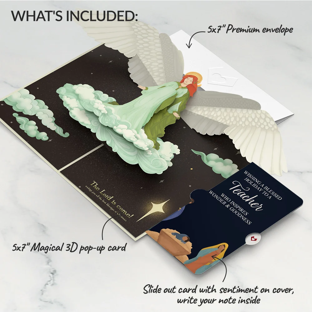 Lovepop Joy to the World Christmas Angel Pop-Up Card and Sentiment Set for Teacher Cream - Image 2