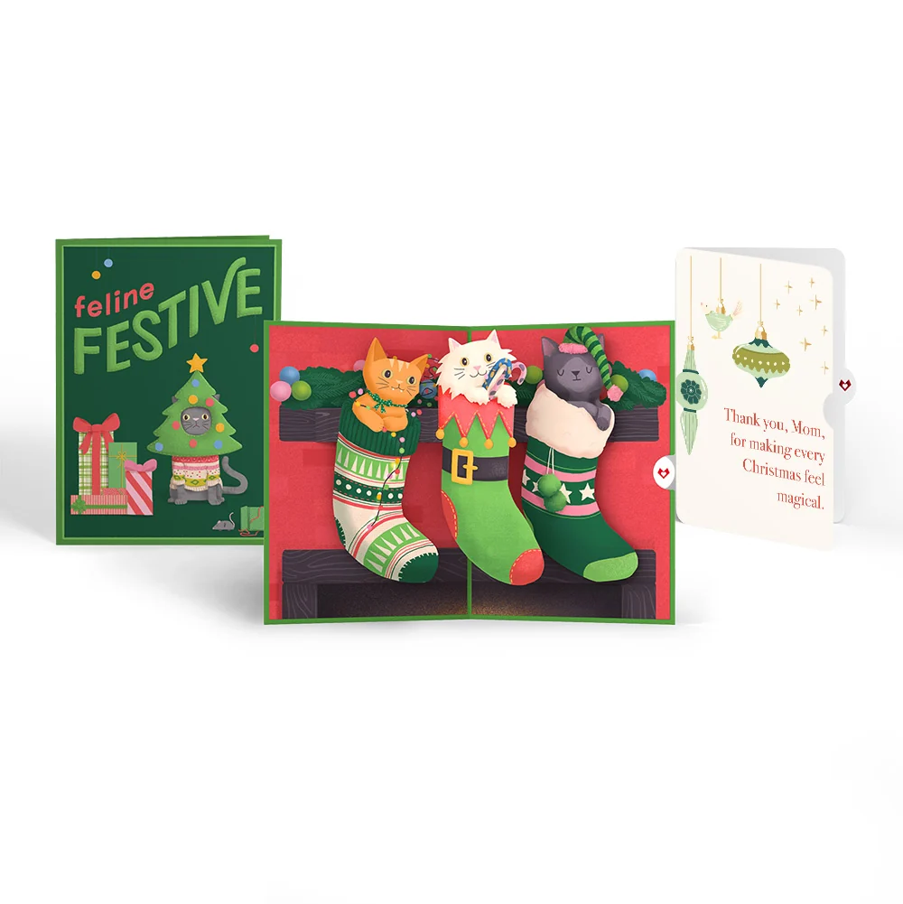 Lovepop Christmas Cat Stockings Pop-Up Card and Sentiment Set for Mom Cream