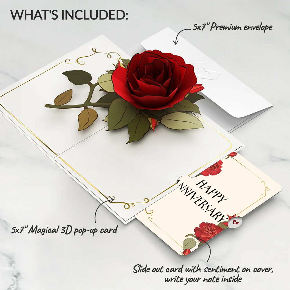 Lovepop Elegant Red Rose Anniversary Pop-Up Card and Sentiment Set Cream - Image 2