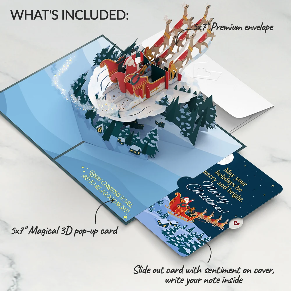 Lovepop Night Sky Santa Sleigh Christmas Pop-Up Card and Holiday Moonlight Sentiment Set - Image 2