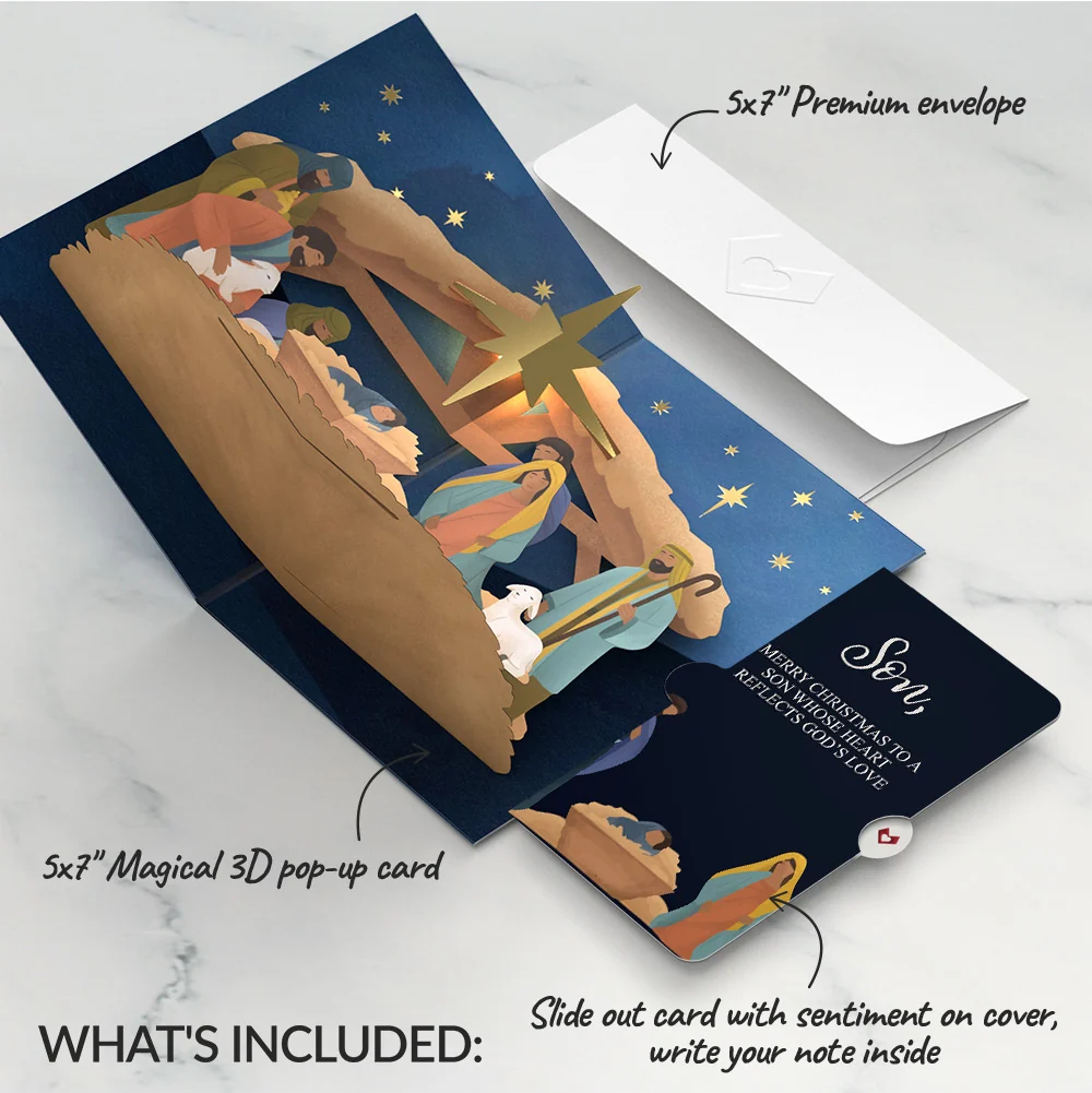 Lovepop Oh Holy Night Nativity Christmas Light-Up Pop-Up Card and Sentiment Set for Son - Image 2