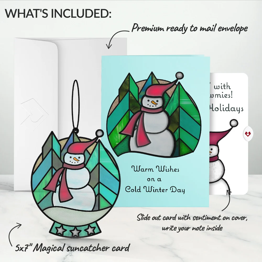 Lovepop Warm Wishes Snowman Suncatcher Card and Chillin’ Holiday Sentiment Set Glass - Image 2