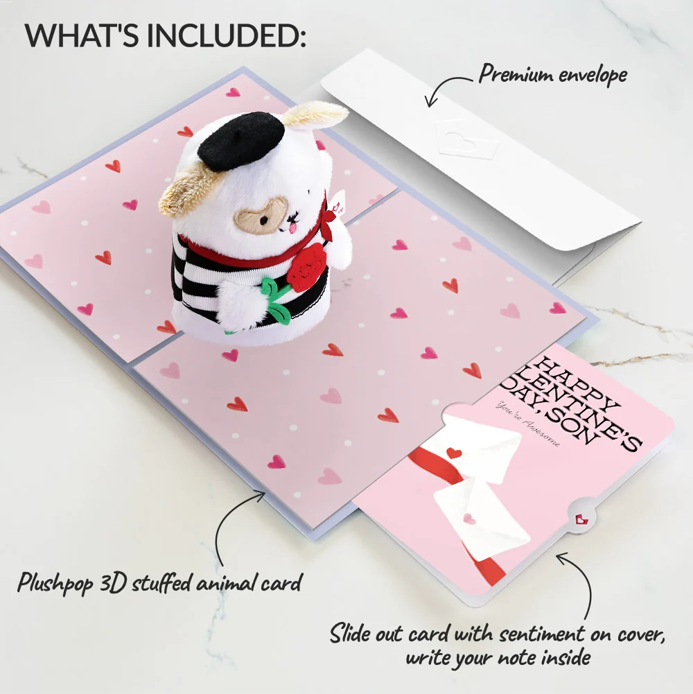 Lovepop French Love Dog Valentine Plushpop Card and Sentiment Set for Son - Image 2