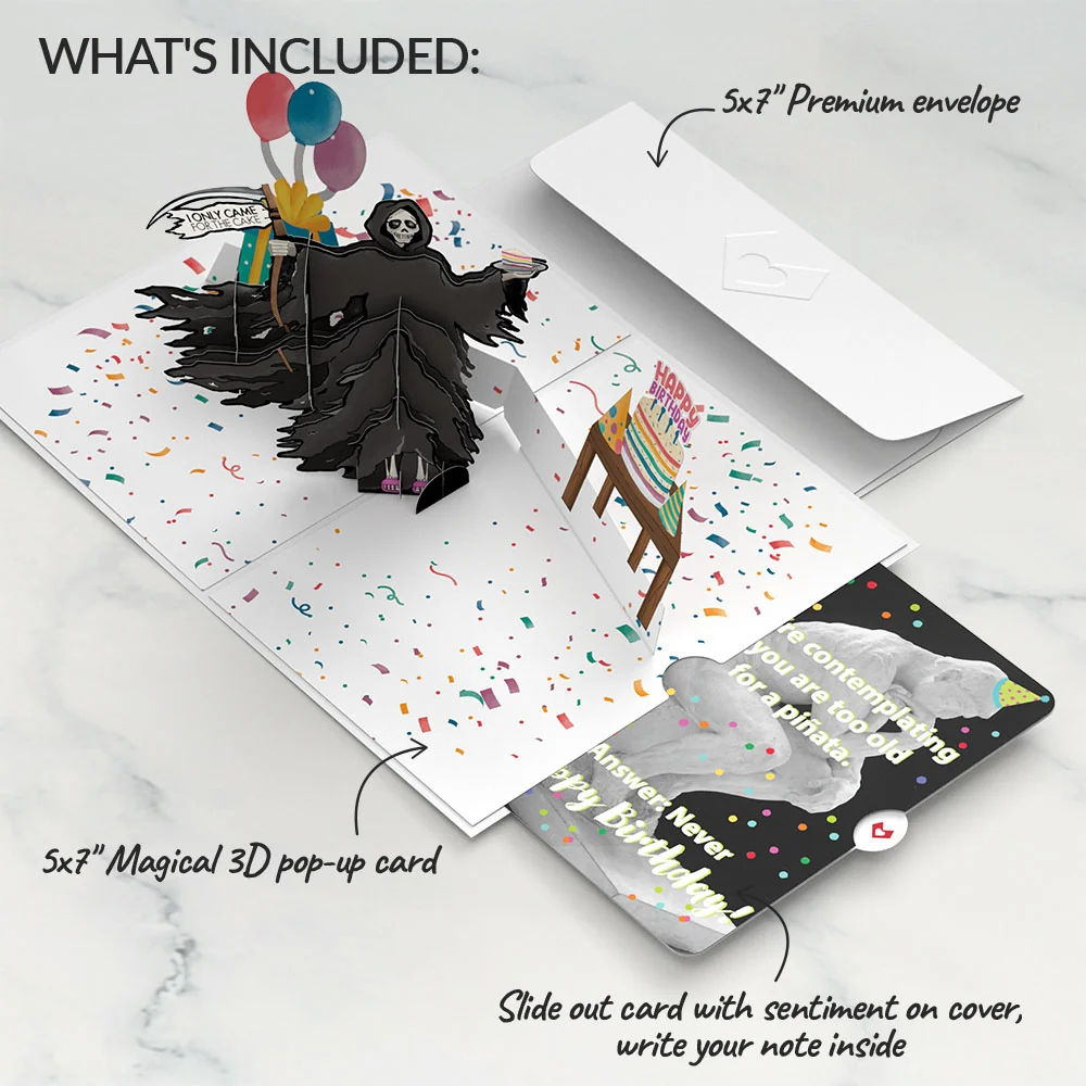Lovepop Grim Reaper Dark Humor Birthday with The Thinker Pop-Up Card and Sentiment Set - Image 2