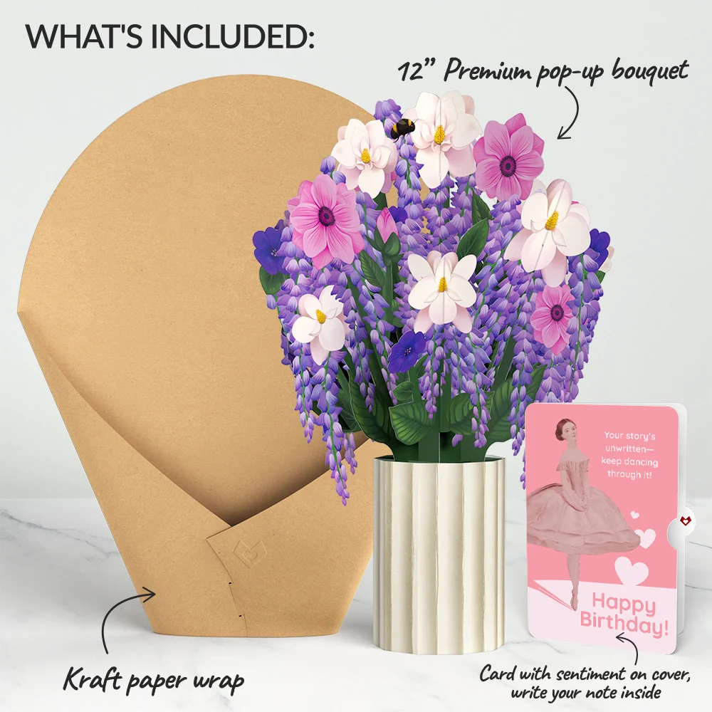 Lovepop Wisteria Birthday Bouquet and Dancing Through Life Sentiment Set Vase - Image 2