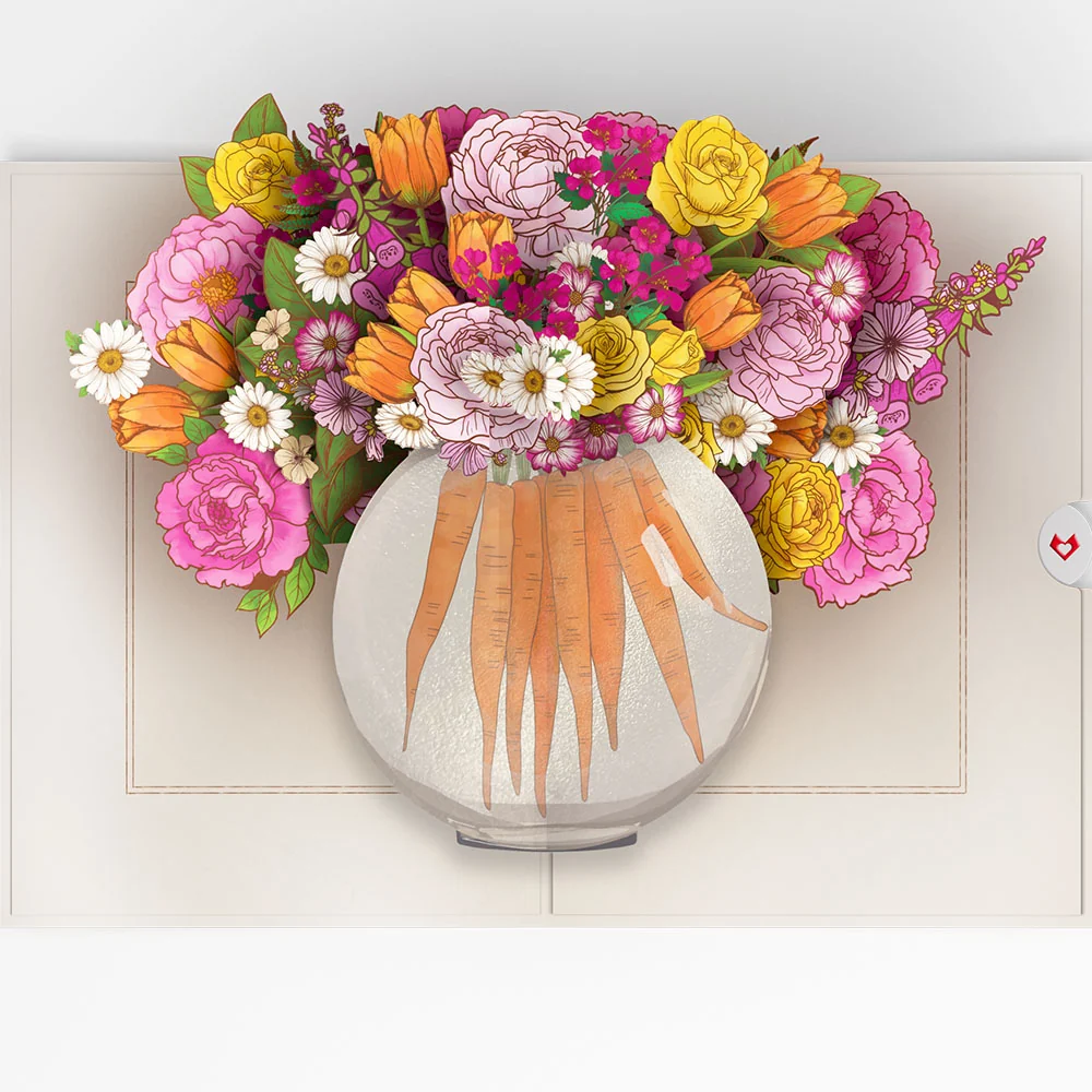 Lovepop Blooming Carrot Bouquet Pop-Up Card Glass - Image 3