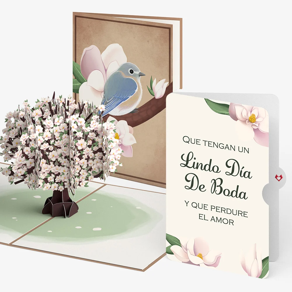 Lovepop Pink Magnolia Tree Weddings Pop-Up Card and Spanish Lasting Love Sentiment Set