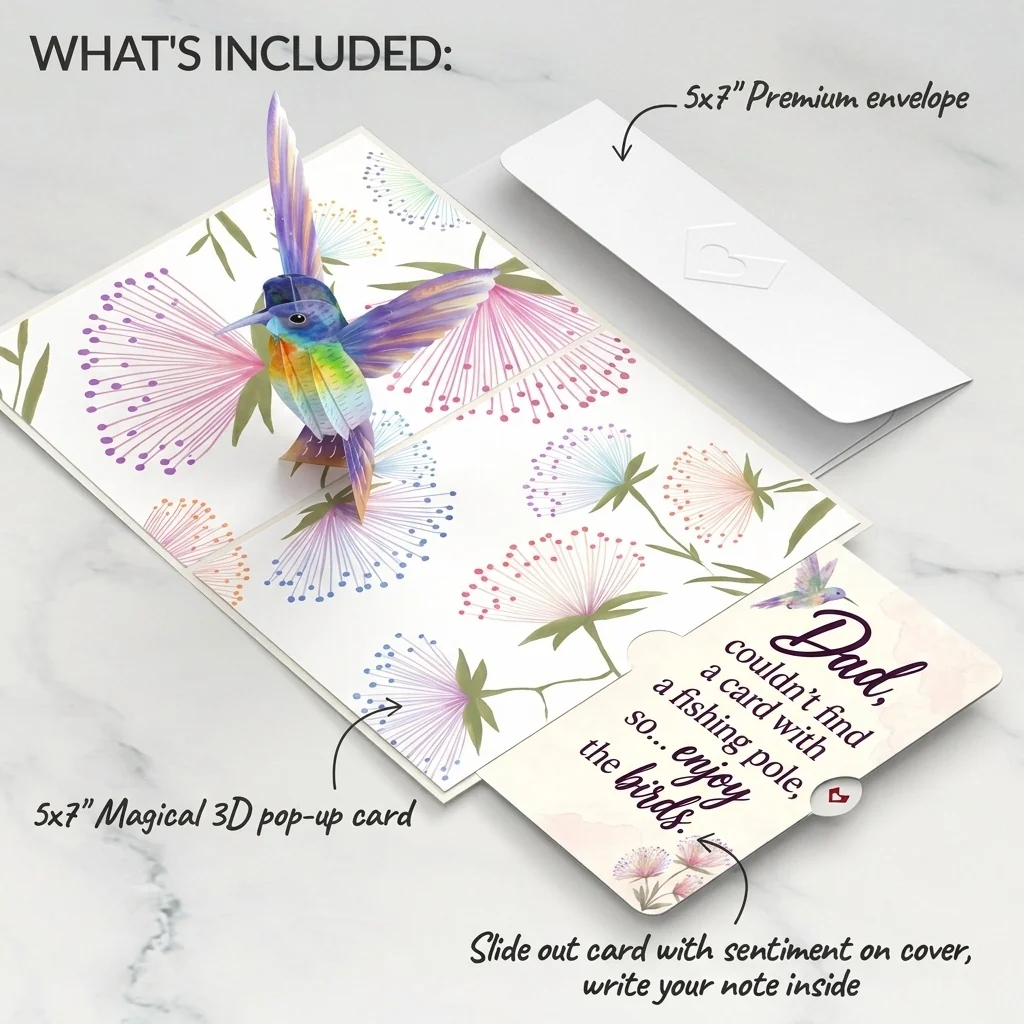 Lovepop Vibrant Hummingbird Father's Day Pop-Up Card and Enjoy The Birds Sentiment Set for Dad Cream - Image 2