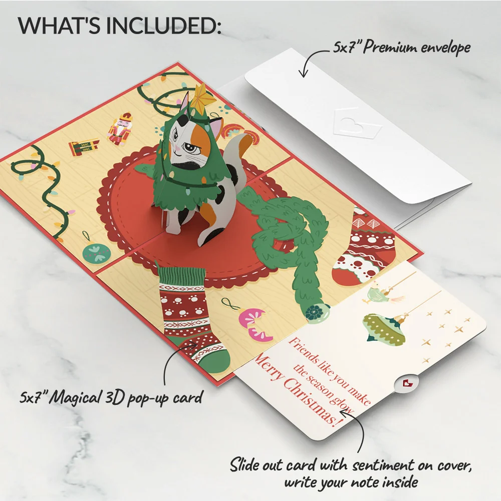 Lovepop Meowy Cat-mess Christmas Pop-Up Card and Sentiment Set for Friend Cream - Image 2