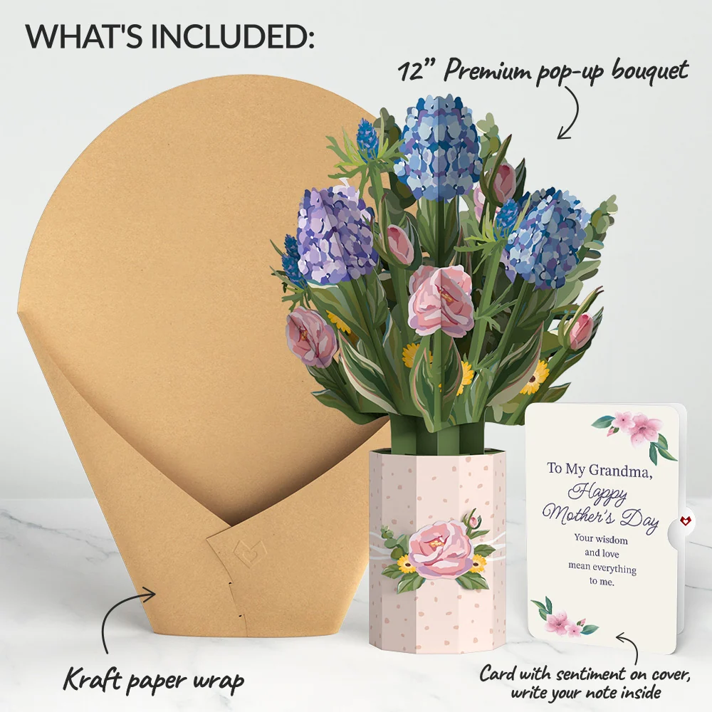 Lovepop Hydrangea Mother's Day Bouquet and Sentiment Set for Grandma Vase - Image 2
