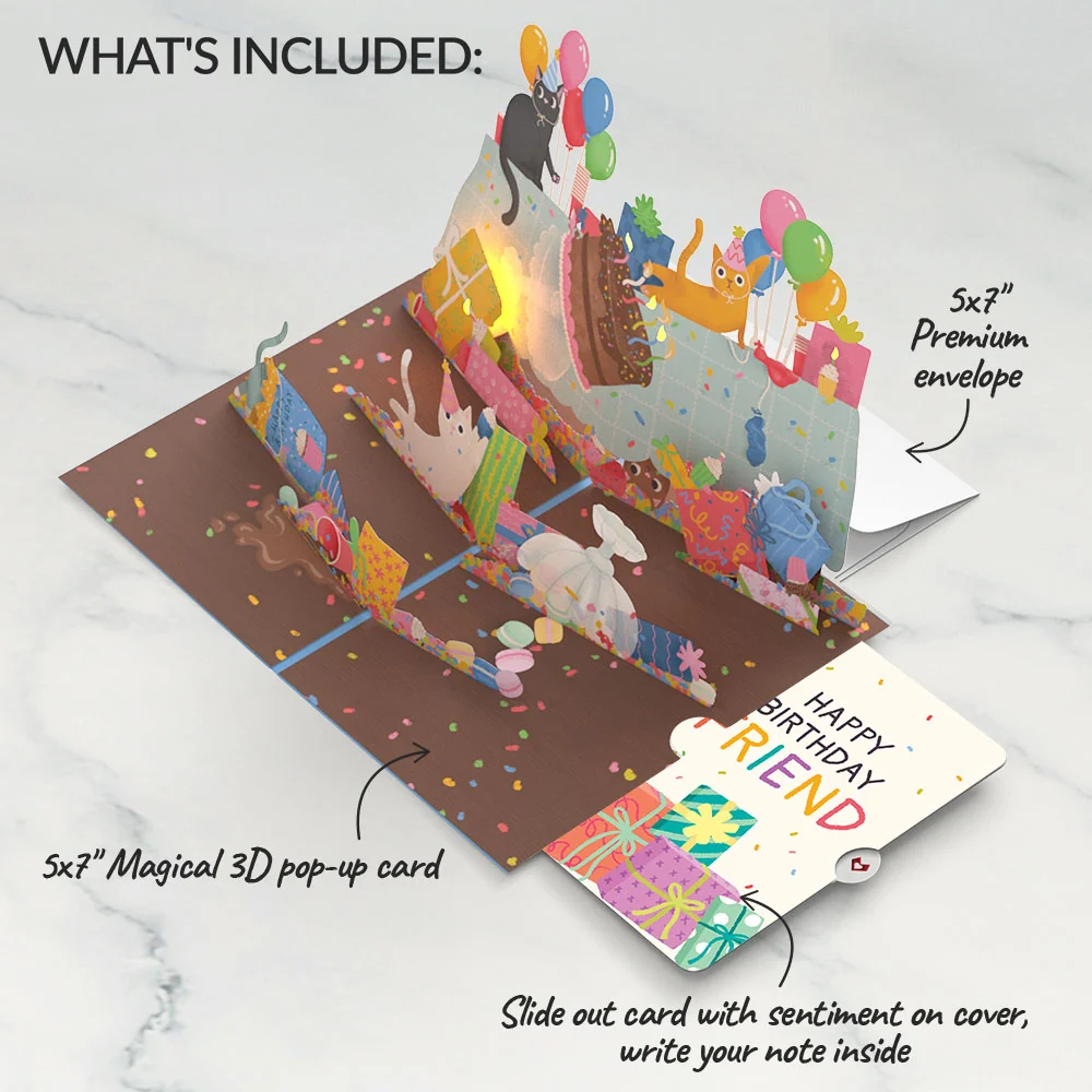 Lovepop Birthday Cat-astrophe Music and Lights Pop-Up Card and Sentiment Set for Friend - Image 2