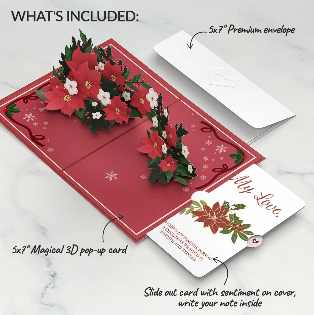 Lovepop Poinsettia & Pine Love Pop-Up Card and Sentiment Set for Partner - Image 2