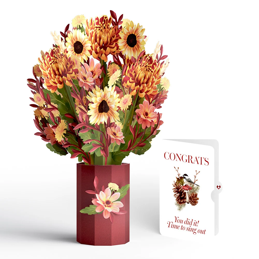 Lovepop Fall Sunshine Congratulations Bouquet and Forest Floor Sentiment Set Vase